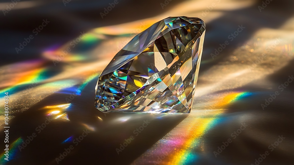 Diamond Rays Reflections Single diamond illuminated by soft light, casting rainbow reflections ...