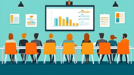 Poster - Business Meeting with Presentation and Data Analysis