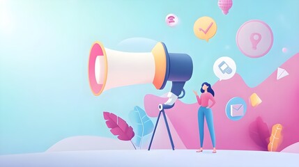 Poster - Woman Using a Megaphone to Announce Marketing Ideas