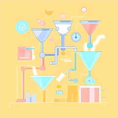 Poster - Colorful Abstract Funnel Machine Process Design Illustration