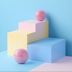 Poster - Pastel Geometric Shapes Abstract Background with Spheres