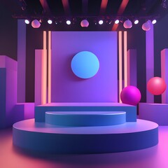 Poster - Neon Stage Setup With Geometric Shapes and Pink and Blue Lights