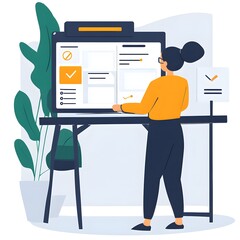 Poster - Woman Working on a Computer with a To Do List