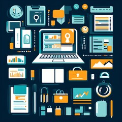 Poster - Modern Technology Concept with Laptop and Abstract Icons