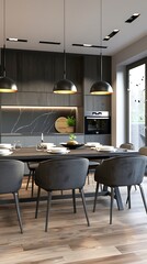 Interior of modern kitchen with gray walls