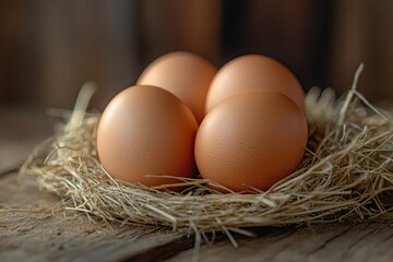 Poster - Fresh organic eggs nestled in golden hay