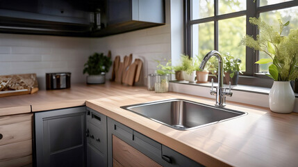 kitchen sink countertop by the window