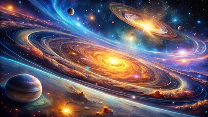 Wall Mural - Cosmic Symphony A Tapestry of Stars, Planets, and Nebulas in an Infinite Dance of Creation