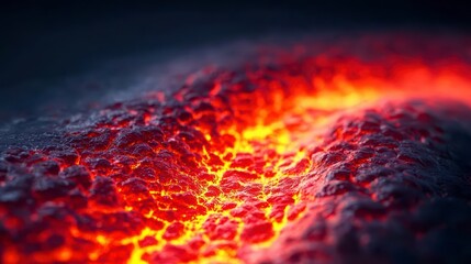 A lava flow with a red and orange color. The lava is flowing down the side of a mountain