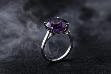 Amethyst Ring on Black Velvet with Smoke