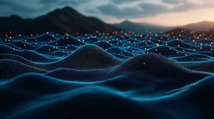 Poster - Abstract Digital Landscape with Glowing Particles Futuristic Background