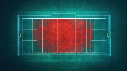 Poster - A vibrant, abstract depiction featuring a central red shape outlined in blue against a textured green background.