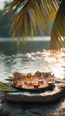 Wall Mural - an empty scene featuring blank mockup template of an intricately decorated thali with coconut, mango