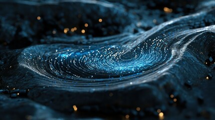 Abstract Blue Spiral with Golden Lights