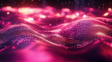 Poster - Abstract Pink and Purple Wavy Surface with Glowing Lights