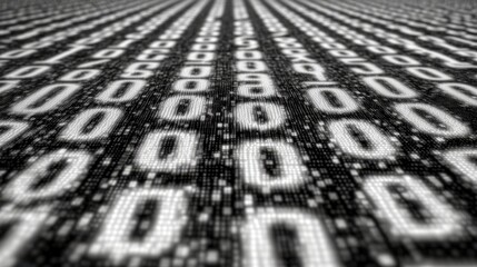 Poster - Close-up of binary code, zeros and ones representing digital information flowing smoothly, symbolizing coding, data, and modern technology