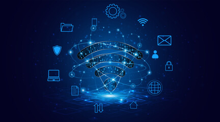 Fototapete - Abstract wifi symbol. Concept of communication technology, internet signal or wireless connection.	