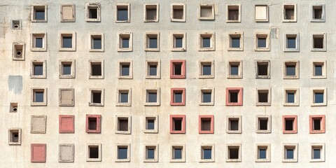 Poster - abandoned building with unique window patterns