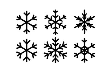 Set of snowflakes linear vector icon. Geometric snowflake shape, nature and winter related vector symbol hand drawn contour collection. Line art illustration design for logo, sticker, christmas