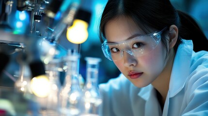 Poster - Focused Female Scientist in a Lab Setting