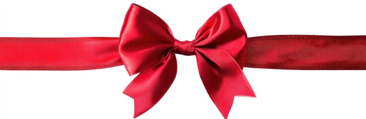 Wall Mural - Red ribbon and bow, festive decoration for Christmas or birthday. Holiday embellishments. Banner.