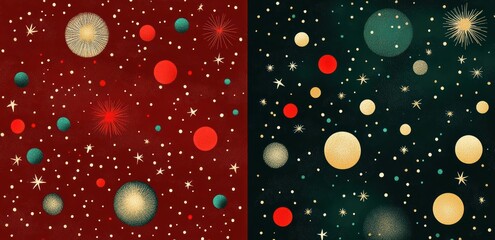 Wall Mural - festive abstract pattern featuring red circles and stars for a holiday celebration