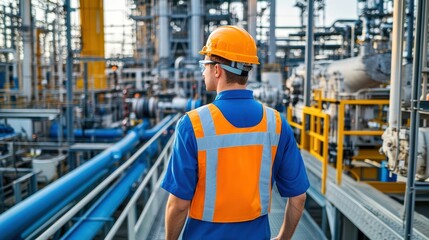 Poster - Industrial Worker in Safety Gear Standing in a Factory Setting