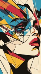 Poster - abstract portrait: a vibrant and bold illustration of a woman's face, rendered in a dynamic style, w