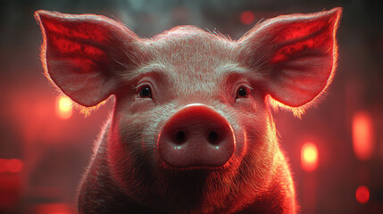 Close up photo of a pink pig's head