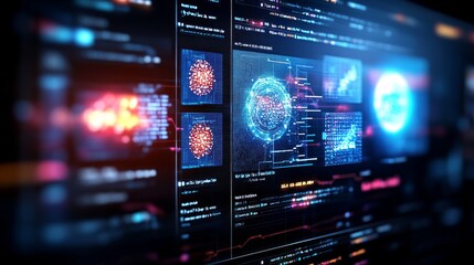Aufkleber - Futuristic Digital Interface with Data and Code on a Screen