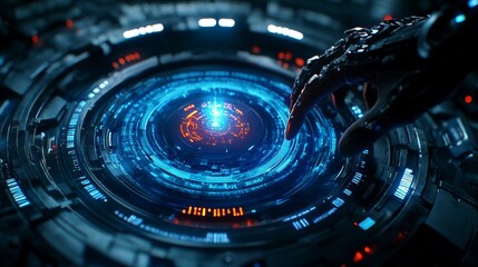 Aufkleber - Futuristic Technology Interface with Glowing Light and Robotic Hand