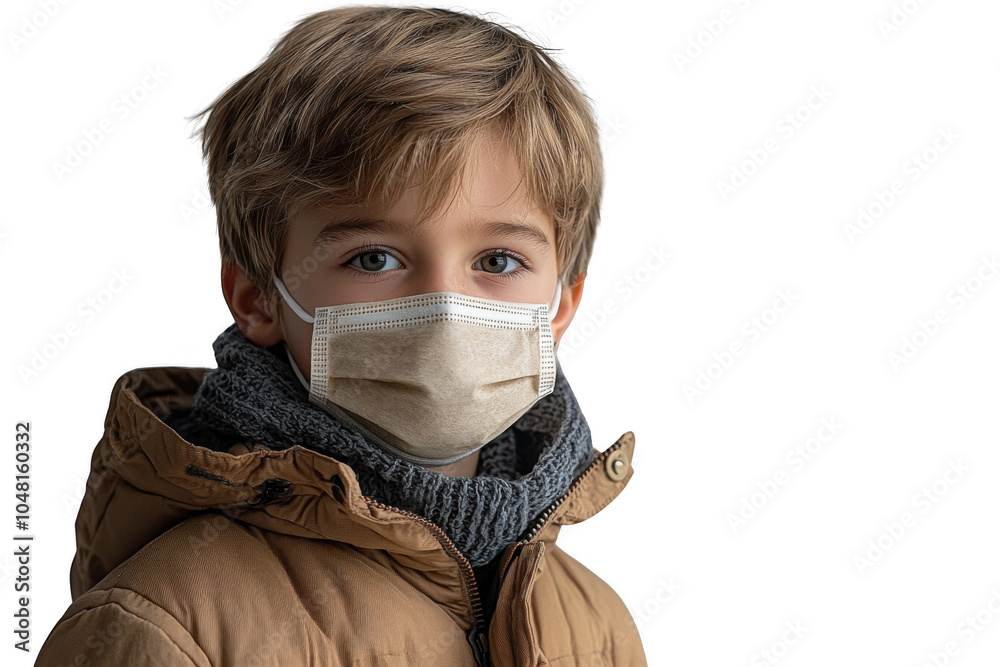 Caucasian little boy wearing brown Surgical mask isolated on ...