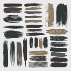 Poster - Assorted brush strokes in shades of brown gray and black on a white background arranged in a grid pattern
