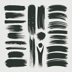 Poster - Various black brush strokes and shapes in different styles on a white background for design elements
