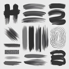 Poster - A collection of varied gray scale brush strokes and textures on a white background creating an abstract design
