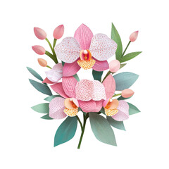 Wall Mural - A multicolored paper art orchid, isolated on a white background, highlighting various textures and artistic layers. PNG