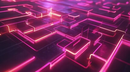 Poster - Abstract Geometric Pattern with Bright Pink Neon Lines