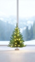 Poster - Small Christmas Tree in Pot with Window View.