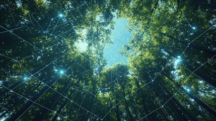 Poster - A high-tech depiction of an AI tool analyzing color data from a forest landscape, focusing on the natural hues of leaves and sky, presented in a clean, minimalist setting.