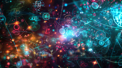 Poster - a colorful, abstract image of a galaxy with many different shapes and sizes