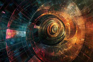 Poster - A spiral of colors and shapes that looks like a tunnel