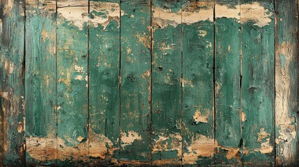 Poster - A rustic green vintage background with peeling paint, distressed wood textures, and subtle cracks, evoking a sense of aged elegance and nostalgia.
