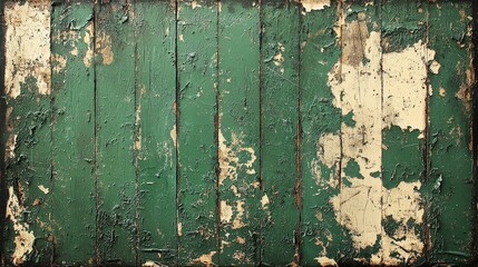 Poster - A rustic green vintage background with peeling paint, distressed wood textures, and subtle cracks, evoking a sense of aged elegance and nostalgia.