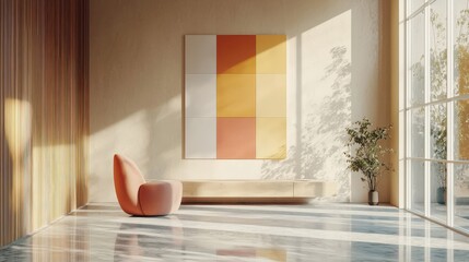 Poster - A sleek representation of an AI color analysis device highlighting various paint shades for interior design, set in a modern minimalist aesthetic on a clear backdrop.