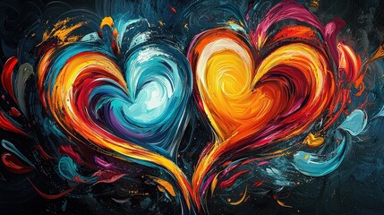 Poster - A striking visual of intertwined abstract hearts, enhanced by vivid colors on a dark backdrop, creating an appealing and modern design.