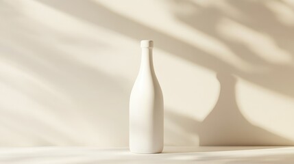 Aufkleber - Minimalist white bottle mockup on a light background, standing upright with soft lighting, and no labels for customizable design.