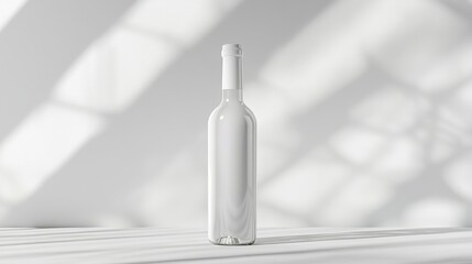 Aufkleber - Minimalist white bottle mockup on a light background, standing upright with soft lighting, and no labels for customizable design.