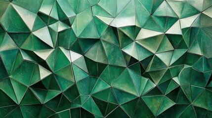 Poster - A vibrant green low poly design featuring sharp triangles and a layered, 3D effect, creating a bold, abstract geometric background.