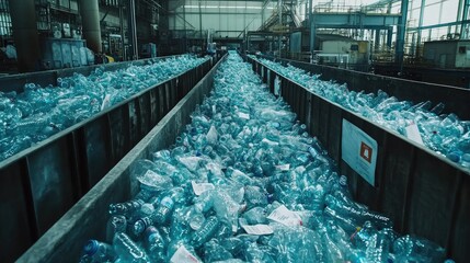 Poster - Plastic bottle recycling process in an eco-conscious facility, demonstrating sustainable waste management