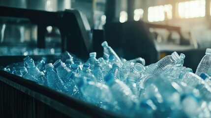 Poster - Plastic bottle recycling process in an eco-conscious facility, demonstrating sustainable waste management